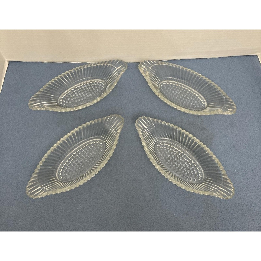 Vintage Jeanette Clear Glass Hobnail Banana Split Boats - Set Of 4